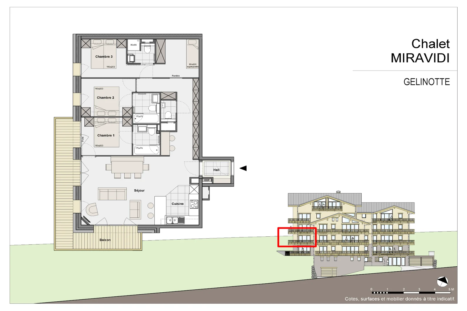 Plan de l'appartement Gélinotte de la résidence Miravidi